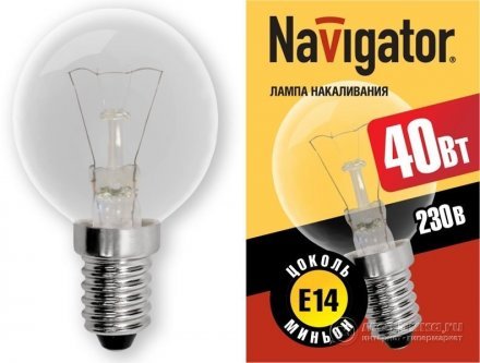 Лампа Navigator C E14 60W NI-C-60-230-E14-CL шар проз. 97898