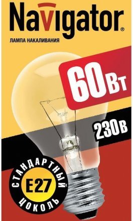Лампа Navigator A Е27 75W ЛОН NI-A-75-230-E27-CL прозр. 26649