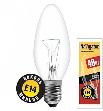Лампа Navigator B Е14 40W NI-B-40-230-E14-CL свеча прозр. 26651
